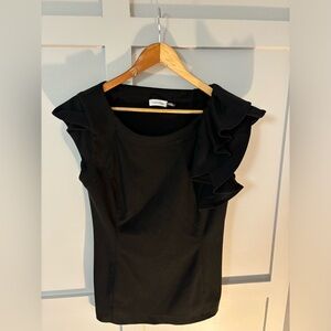 Calvin Klein Sleeveless Ruffle Shoulder Top With Side Zipper